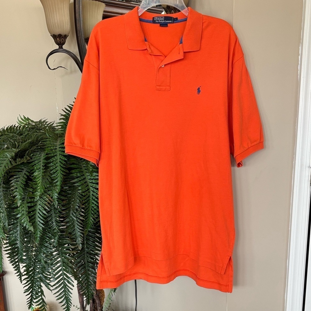 Polo Ralph Lauren Orange Short Sleeve Casual Golf Shirt w/ Blue Embroidered Pony